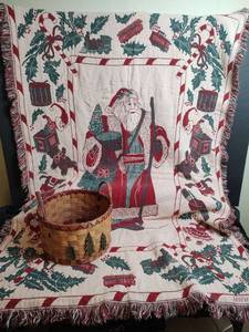 lot 767 image: Santa Lap Afghan with Woven Basket