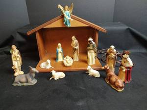 lot 771 image: Nativity Set with Lighted Wooden Stable