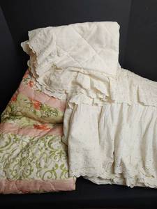 lot 785 image: Twin Comforter with Double Ruffled Full Size Eyelet Bed Spread and Pillow Shams