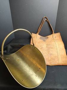 lot 804 image: Leather Firewood Carrier with Brass Wood Holder