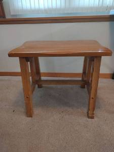 lot 866 image: Wood Bench with Trestle Base, 24 x 18.5 x 16