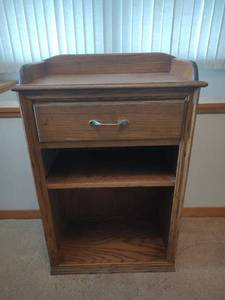 lot 868 image: Wood Stand with Drawer and Open Shelves, 36th x 12.5d x 22.5w