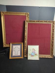 lot 871 image: Ornate Gold Toned Frames, Serenity Prayer and Child Illustration