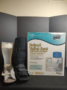 lot 872 image: NIB Medline Raised Toilet Seat with Lock and Arms, including Medical Walking Boots
