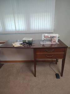 lot 875 image: Necchi Sewing Machine Pink and White with Assorted Attachments, including Manuals, Made in Italy