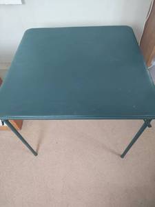 lot 878 image: Folding Table with Green Vinyl Top and Metal Legs, 33.5 square