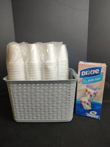 lot 881 image: Styrofoam Cups, Dixie Cups and Plastic Basket