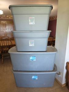 lot 938 image: Sterilite Storage Containers 50 Gal and 30 Gal Lot of 4