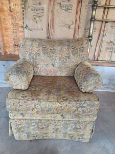 lot 1022 image: Upholstered Armchair with Rolled Arms and Patterned Fabric