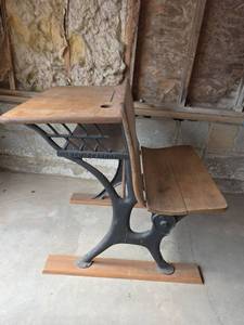 lot 1024 image: New Peabody School Desk Chair Cast Iron Base Wood Seat
