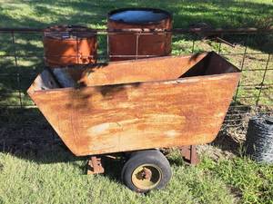 lot 1208 image: Single Axle Farm TrailerGarden Cart (needs tires)