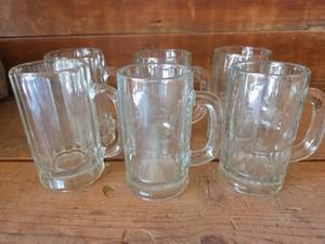 lot 1245 image: 6 Glass Beer Mugs with Handles