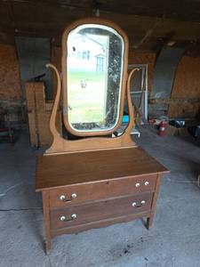 lot 1282 image: Vanity Dresser with Mirror and Two Drawers
