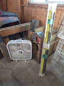 lot 1504 image: Lasko Box Fan,  Squirrel Fan, and Clip Fan (tested) and Cordmate