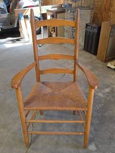 lot 1527 image: Wood Ladder Back Armchair with Woven Rush Seat