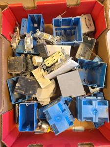lot 1583 image: Lot of Electrical Outlet Boxes, Switches, and Components