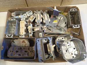 lot 1585 image: Lot of Electrical Outlet Boxes, Switch Plates, and Wiring Components
