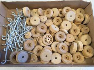 lot 1595 image: Wooden Wheels and Metal Peg Hooks
