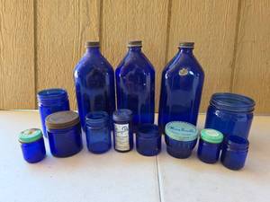 lot 1605 image: Blue Glass Bottles and Jars