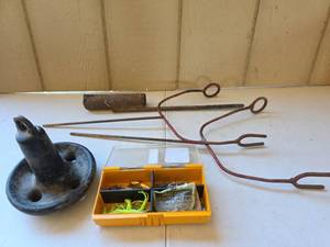 lot 1618 image: Fishing Tackle Lot with Hooks, Lures, Anchor, and Rod Holders