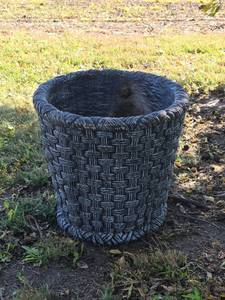 lot 2002 image: Concrete Woven Basket Planter Pot with Textured Pattern (MUST BRING OWN HELP TO LOAD)
