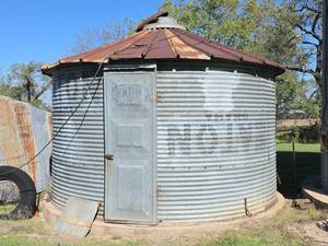 lot 2005 image: Grain Storage Bin with Conical Roof and Access Door- see description for removal information