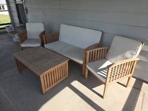 lot 2041 image: 4-Piece Patio Furniture Set Sofa 2 Chairs Coffee Table