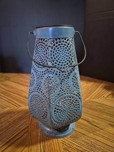 lot 30 image: Perforated Metal Lantern with Handle and Lid - Aboit 12 Inches Tall