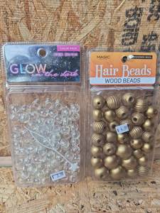 lot 214 image: Hair Beads Value Pack 2 Packages Glow in Dark Clear Wood Beads