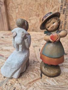 lot 225 image: Two Carved Figurines Woman with Child and Girl with Heart 5-6 inches