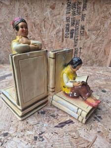 lot 229 image: Pair of Figurine Bookends with Seated and Standing Female Figures
