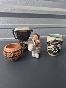 lot 242 image: Lot of 5 Decorative Items Drum, Bowls, Figurine, Cup