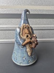 lot 244 image: Gnome Figurine with Pointed Hat and Child Holding Figure Ceramic Piggy Bank 1982