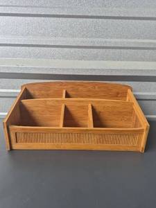 lot 256 image: Bamboo Desktop Organizer with Multiple Compartments