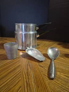 lot 278 image: Double Boiler Set with Measuring Cup and Spoon - ALUMINUM