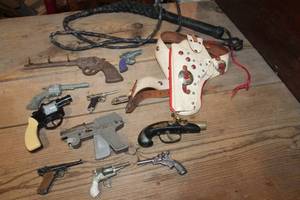 lot 2743 image: Vintage Toy Guns, Whip and Holster