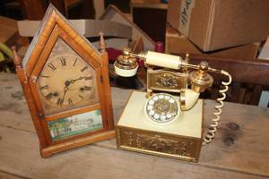 lot 2747 image: Vintage Desk Rotary Telephone & Clock