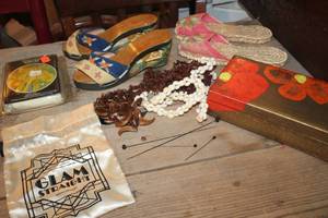 lot 2755 image: Vintage Wood Craved Wedges, Necklaces & More