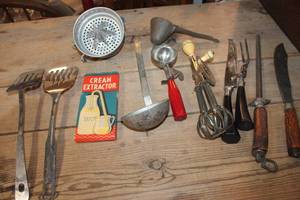 lot 2774 image: Vintage Cream Extractor and More Kitchen Utensils