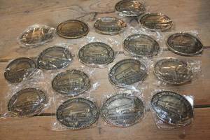 lot 2790 image: 17-Railroad Savings Belt Buckles