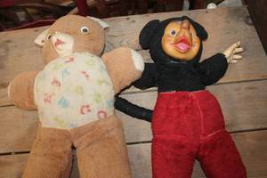 lot 2817 image: Antique Mickey Mouse Rubber Faced Stuffed Toy & Bear
