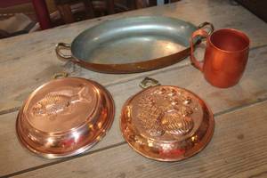 lot 2823 image: Vintage Copper & Brass Plated Fish Mold and More