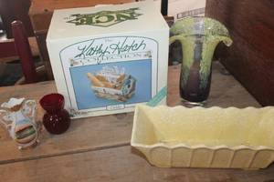 lot 2854 image: IOB Wood Flower Caddy, Planters and Vases