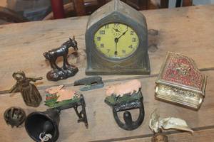 lot 2920 image: Vintage Metal Clock untested and More