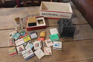 lot 2935 image: Vintage Cast Iron Matchbox Holder, Lighters & More