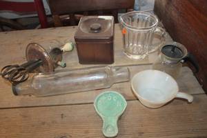 lot 2989 image: Vintage Glass Rolling Pin and More