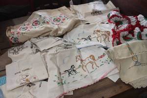 lot 2996 image: Vintage Embroidered Tablecloth and More