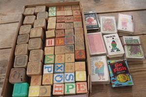 lot 2998 image: Vintage Wood Blocks and Card Games