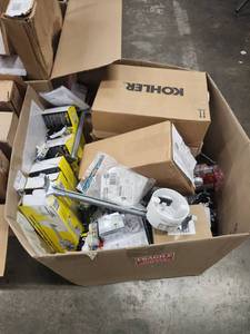 lot 18738 image: Mixed Electrical Hardware Lot Switches Outlets Fan Braces Dimmer Boxes Kohler