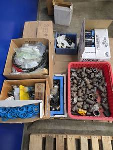 lot 11700 image: Plumbing Fittings and Supplies Lot Threaded Elbows Tees Valves Hoses and More